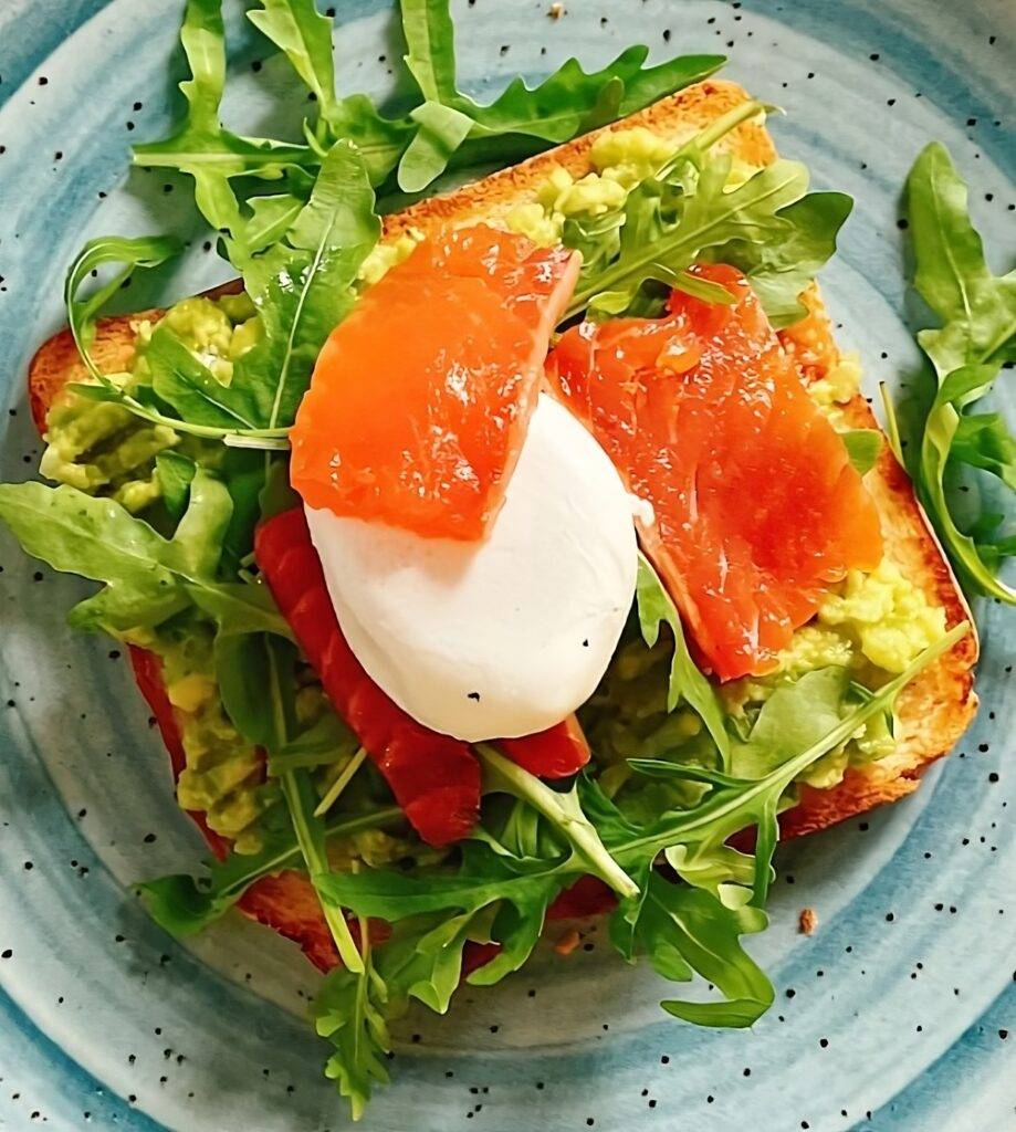 California avocado toast with salmon.