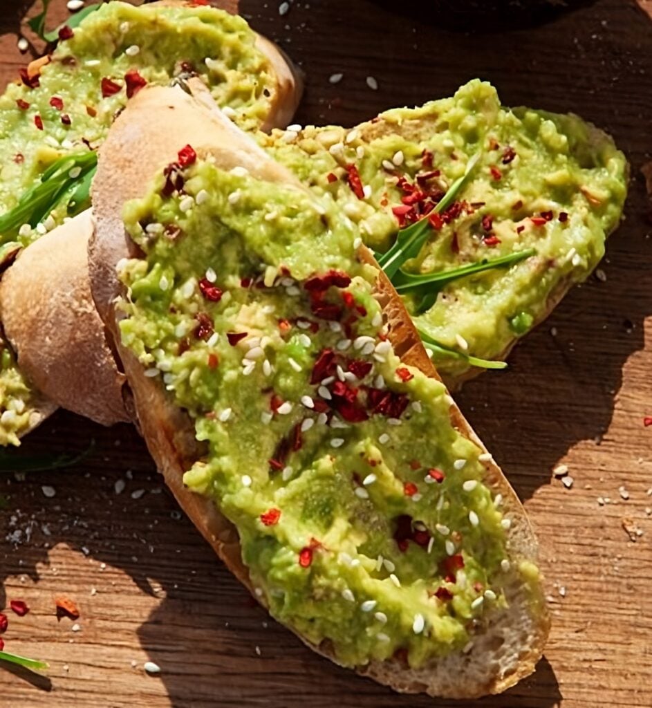 Avocado toast with seeds as a topping.
