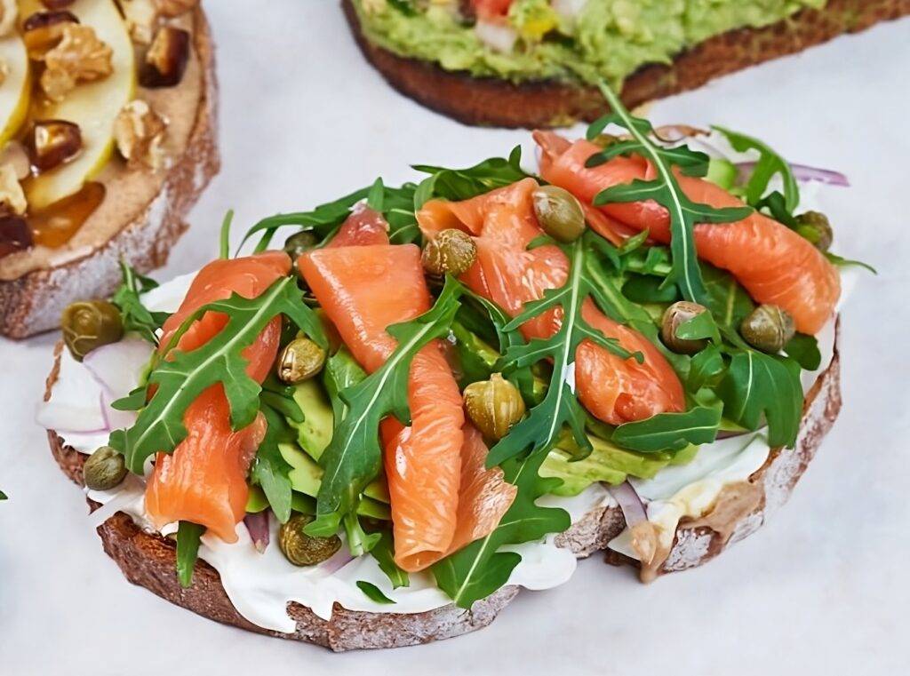 Avocado toast with smoked salmon for the recipe.