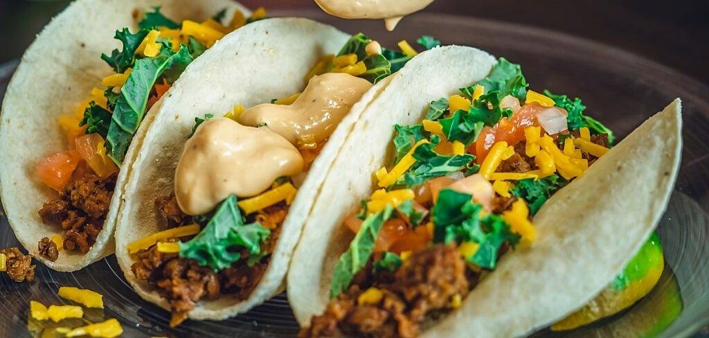 Tacos with pineapple salsa and corn salsa.