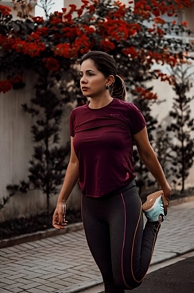 Woman walking to stay fit and lower her blood pressure.