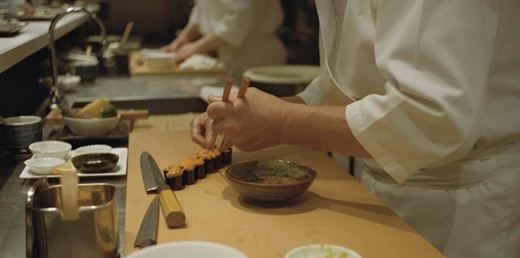 Vegan chef avoiding cross-contamination of foods.