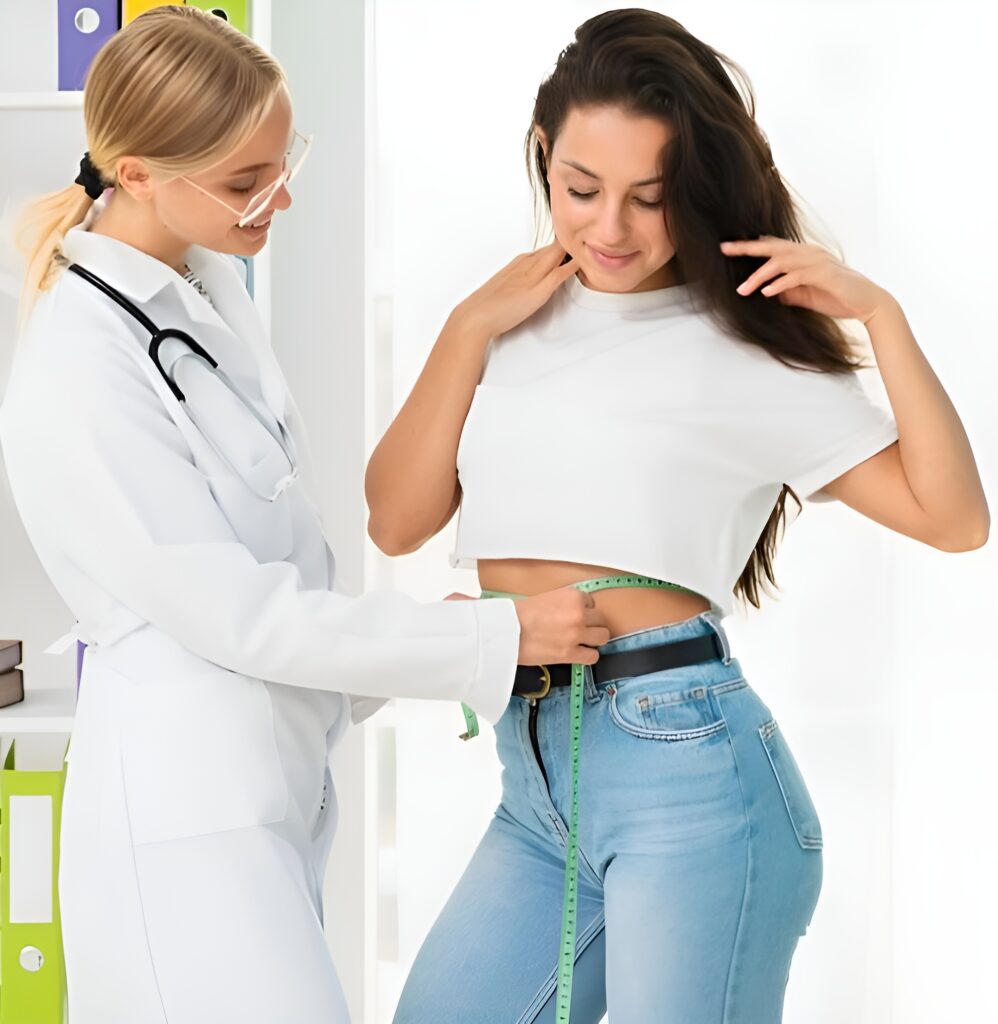Bariatrician helping her patient in her weight loss diet clinic.